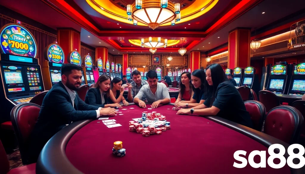 Experience thrilling gaming at sa88 with vibrant poker chips and an elegant casino atmosphere.
