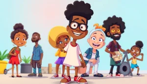A colorful illustration of African American Cartoons characters promoting diversity and creativity.