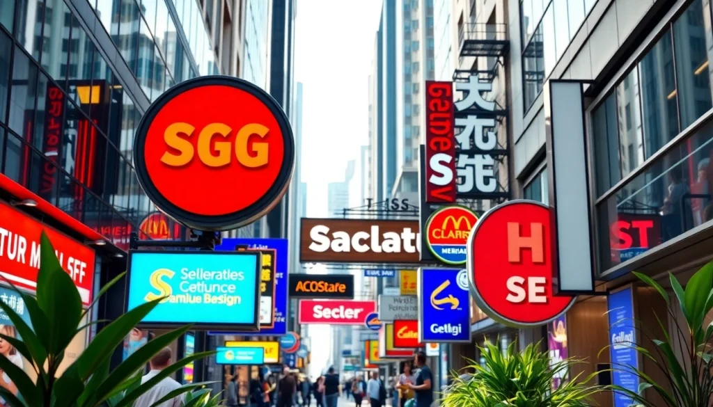 Engaging sign design examples displayed in a vibrant urban environment, showcasing creativity and professionalism.