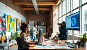 Creating AI art with the image to prompt generator in a vibrant studio