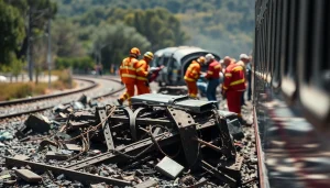 Capturing the aftermath of a spain train crash with first responders aiding victims.