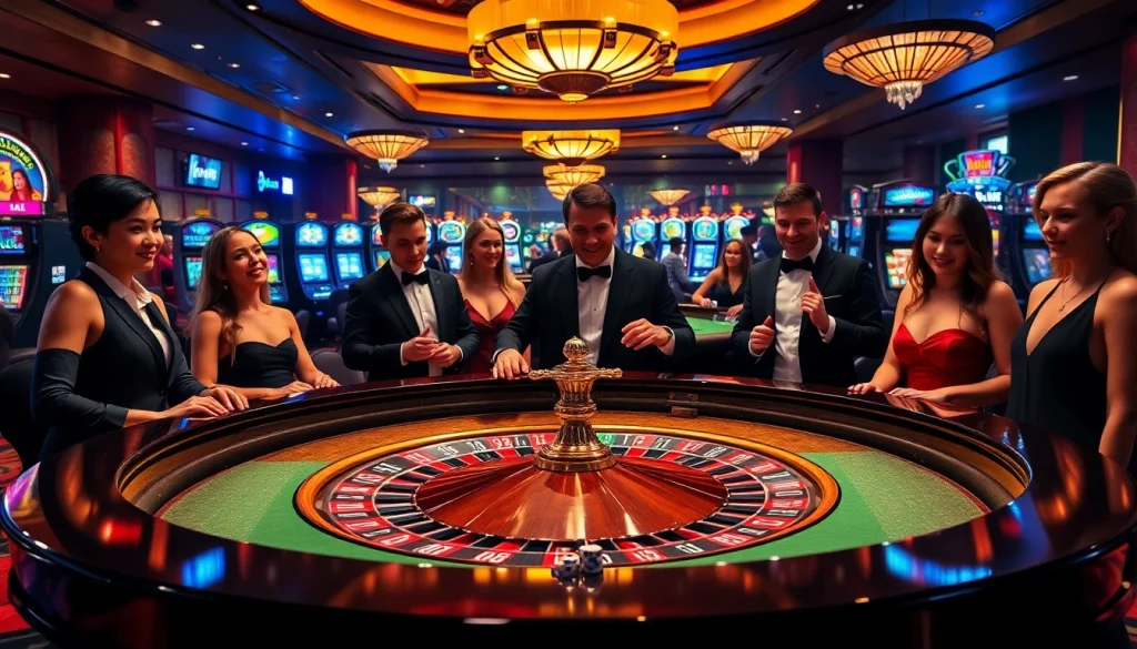 Engaging casino scene with roulette and diverse gaming elements at 28BET.
