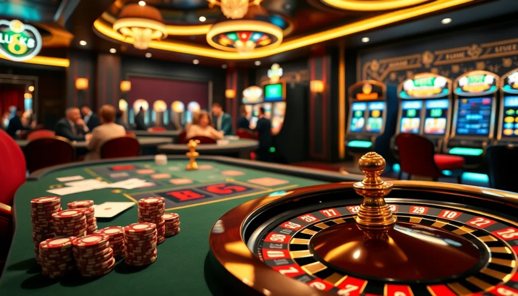 Experience the thrill of LUCK8 with luxurious casino gaming featuring poker chips and roulette.