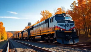 Engaging view of North American rail services with a freight train amidst scenic landscapes.