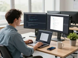 快连应用程序安装和现代工作空间中的软件开发。