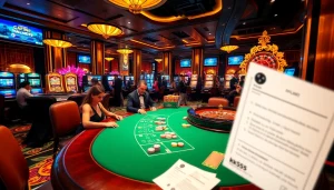 The thrilling atmosphere of winning at https://kk55.space/, featuring poker tables, vibrant slot machines, and roulette wheels.