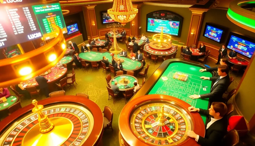 LUCK8 offers an exciting casino experience with vibrant tables filled with engaging players and colorful chips.