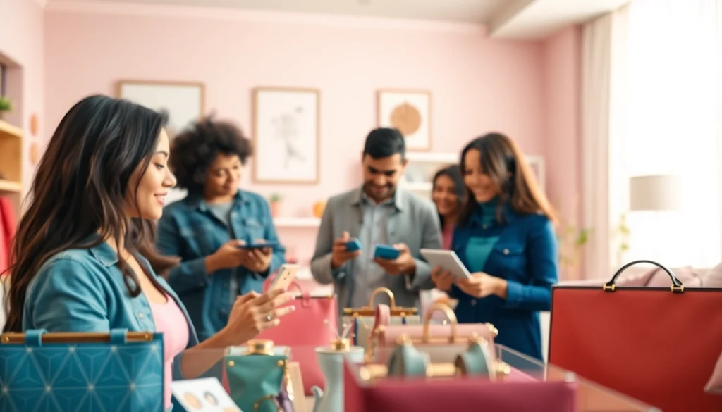 레플리카쇼핑몰에서 트렌디한 제품을 탐색하는 다양한 사람들.