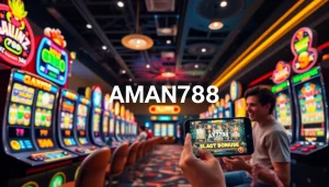 Exciting online gaming scene featuring aman788 logo and vibrant slot machines.