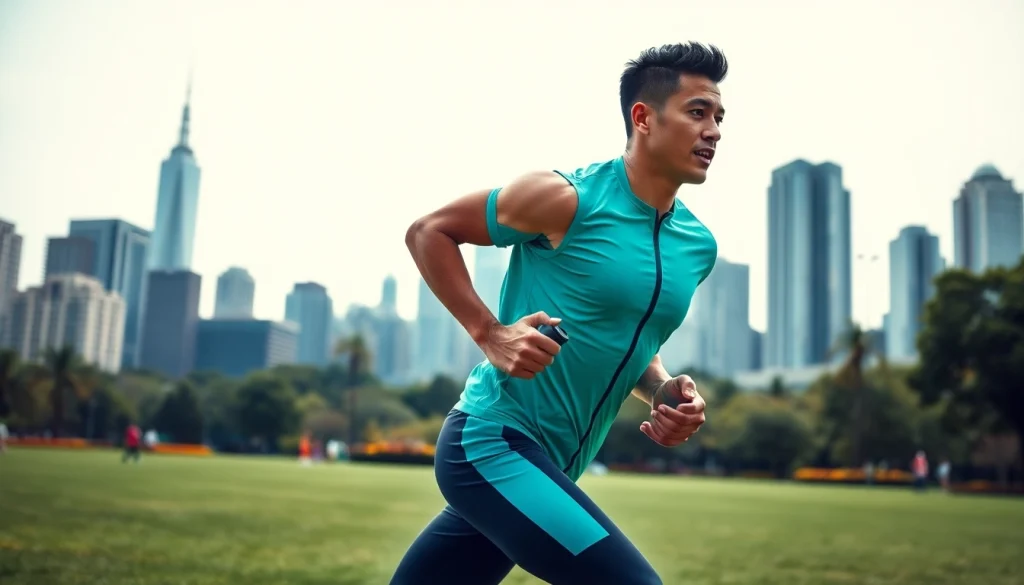 Erfolgreiche Athlet zeigt phantom athletics Ausrüstung in dynamischem Laufpose.