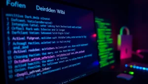 Explore the Hidden Wiki 1 with active dark web links displayed on a glowing screen.