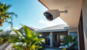 Cámaras de seguridad de alta calidad instaladas en una zona residencial tropical.