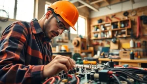 Engaged in an electrician apprenticeship, a dedicated student works on a circuit board in a workshop.