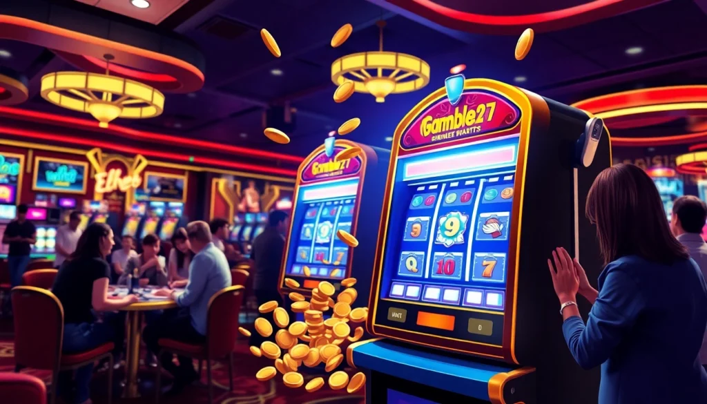 Mendapatkan kemenangan besar di igamble247 slot dengan mesin slot yang berkilauan di kasino.