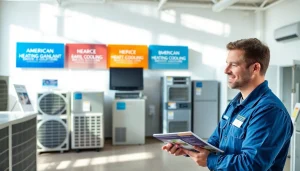 Engaging interaction at an American Standard HVAC dealer showcasing advanced systems.