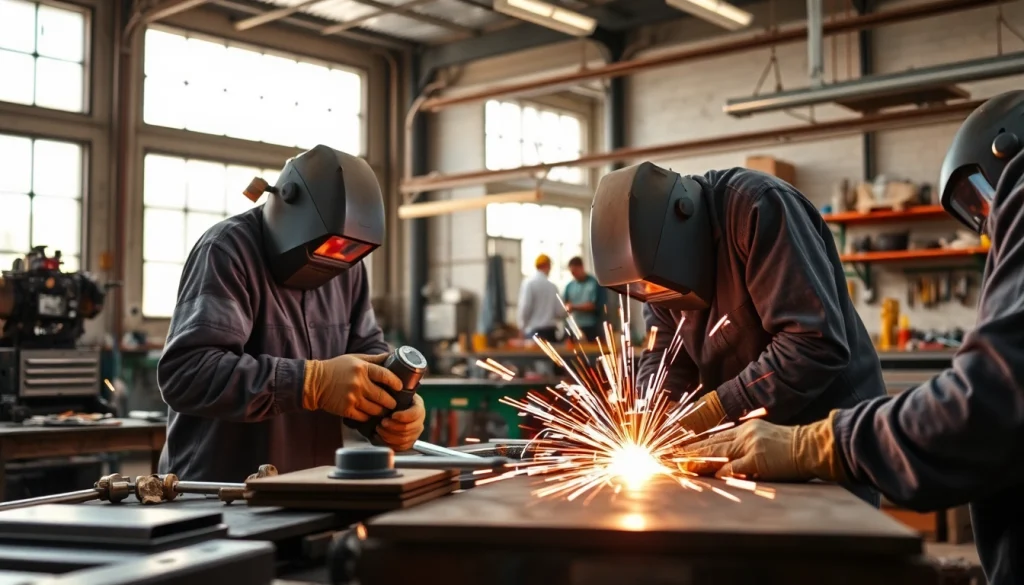 Crafting custom metal fabrication in a professional workshop with skilled artisans and tools.