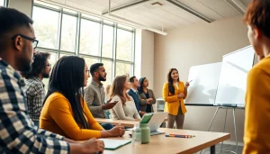 People engaged in workforce training, showcasing interactive learning and collaboration.