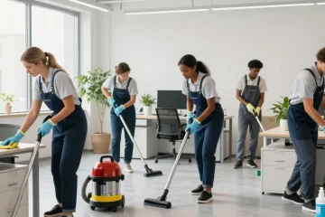 Professionelle Unterhaltsreinigung Firma Dortmund im Büro mit umweltfreundlichen Produkten.